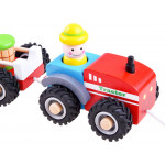 Drevený traktor s prívesom a zvieratkami 